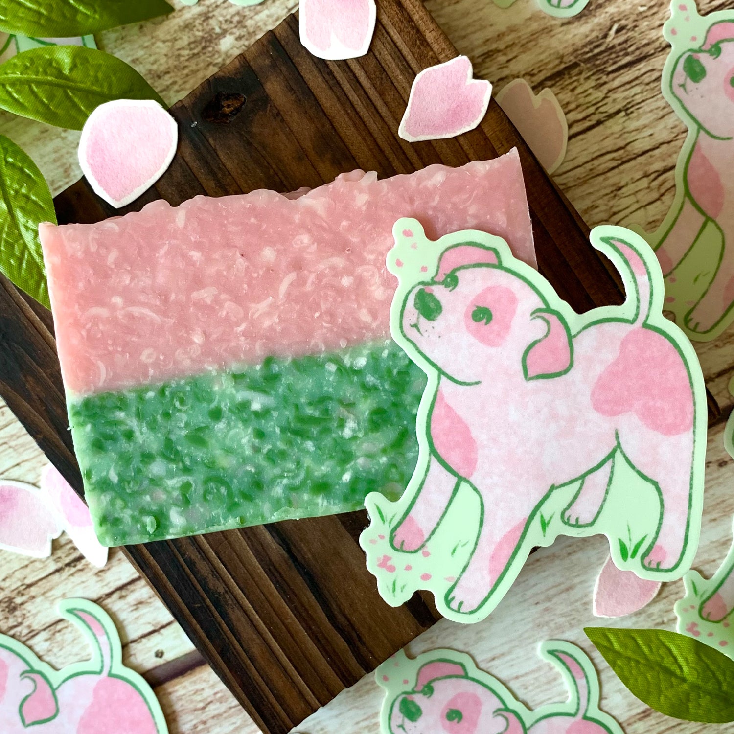 SAKURA SPRING TEA & STICKER (dog spring soap)